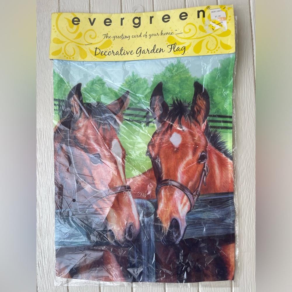Horse Garden Flag HORSES Looking Over Fence Full-Size Outdoor Nylon Flag Only